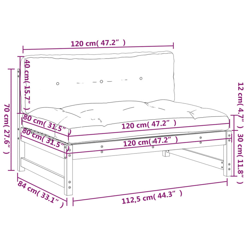 Middle Sofa Black 120x80 cm Solid Wood Pine