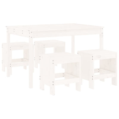 5 Piece Garden Dining Set White Solid Wood Pine