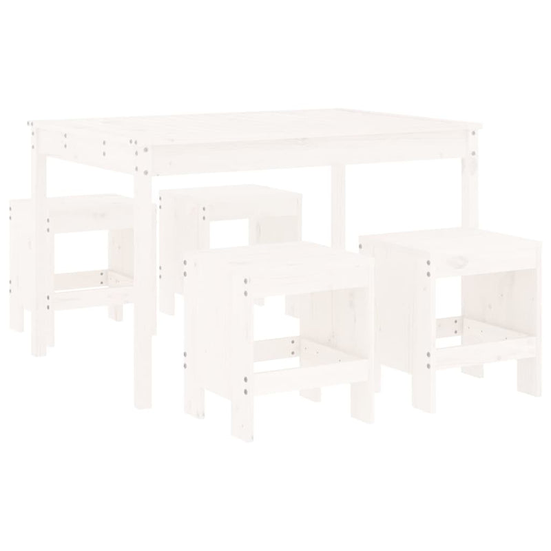 5 Piece Garden Dining Set White Solid Wood Pine