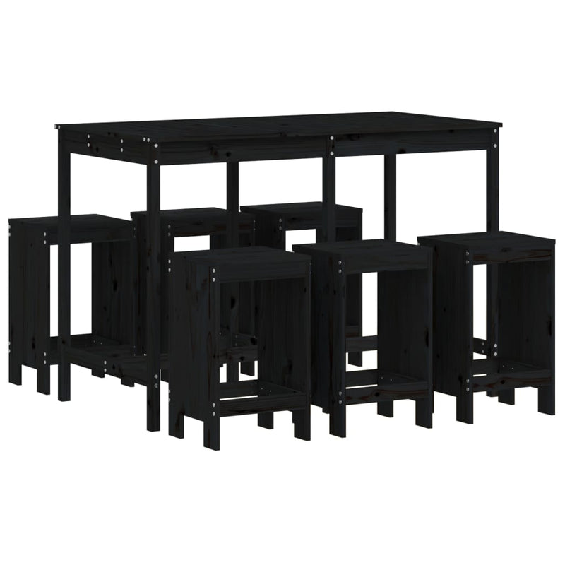 7 Piece Garden Bar Set Black Solid Wood Pine