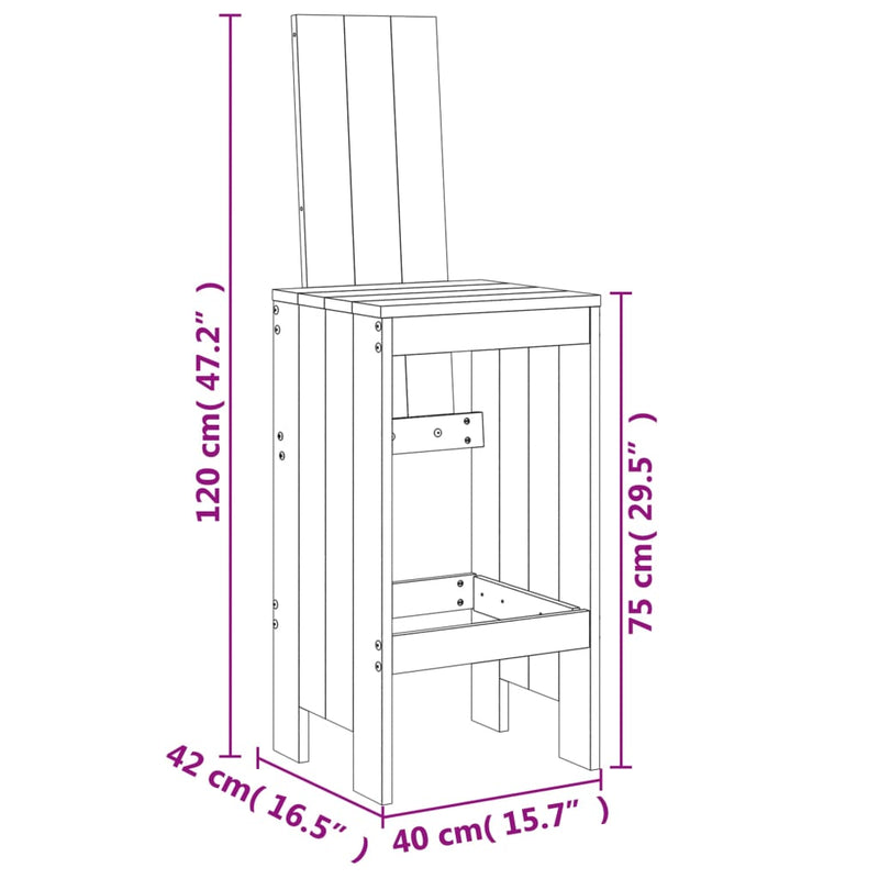 3 Piece Garden Bar Set White Solid Wood Pine