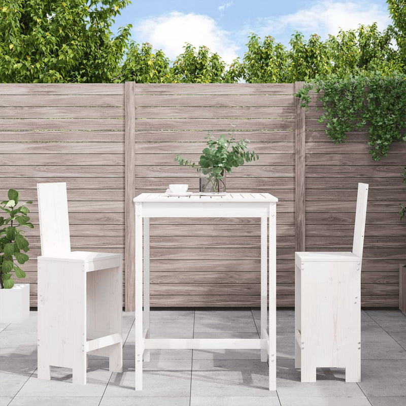 3 Piece Garden Bar Set White Solid Wood Pine