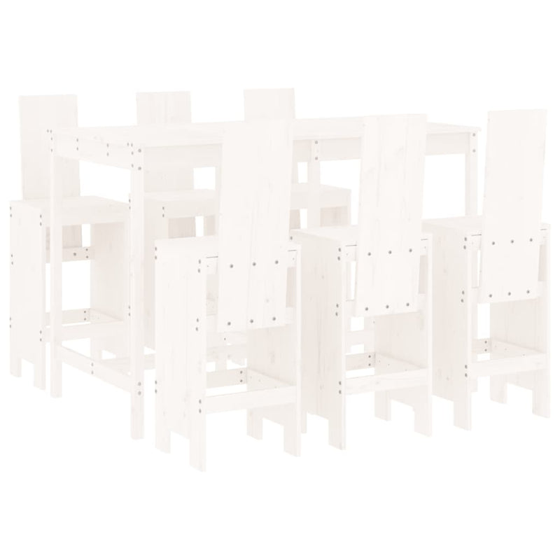 7 Piece Garden Bar Set White Solid Wood Pine