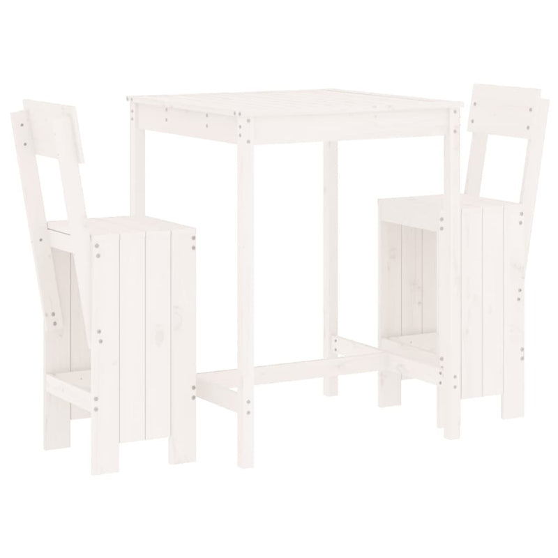 3 Piece Garden Bar Set White Solid Wood Pine