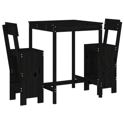 3 Piece Garden Bar Set Black Solid Wood Pine