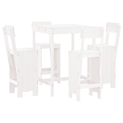 5 Piece Garden Bar Set White Solid Wood Pine