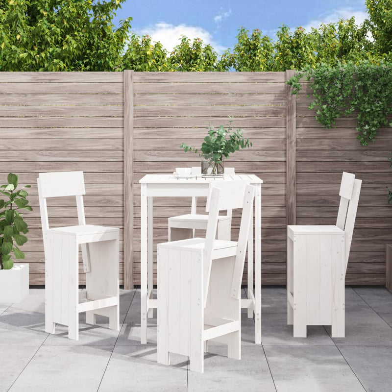 5 Piece Garden Bar Set White Solid Wood Pine