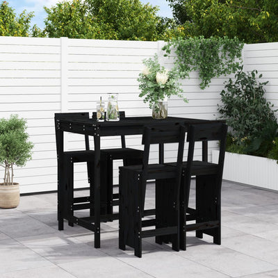 5 Piece Garden Bar Set Black Solid Wood Pine