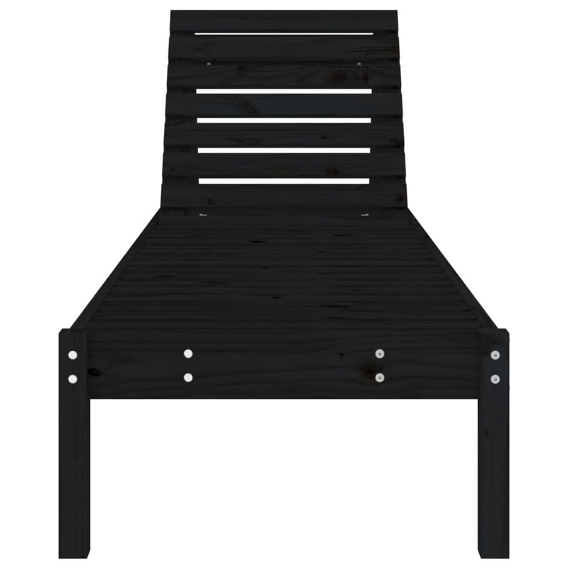 Sun Lounger Black 199.5x60x74 cm Solid Wood Pine