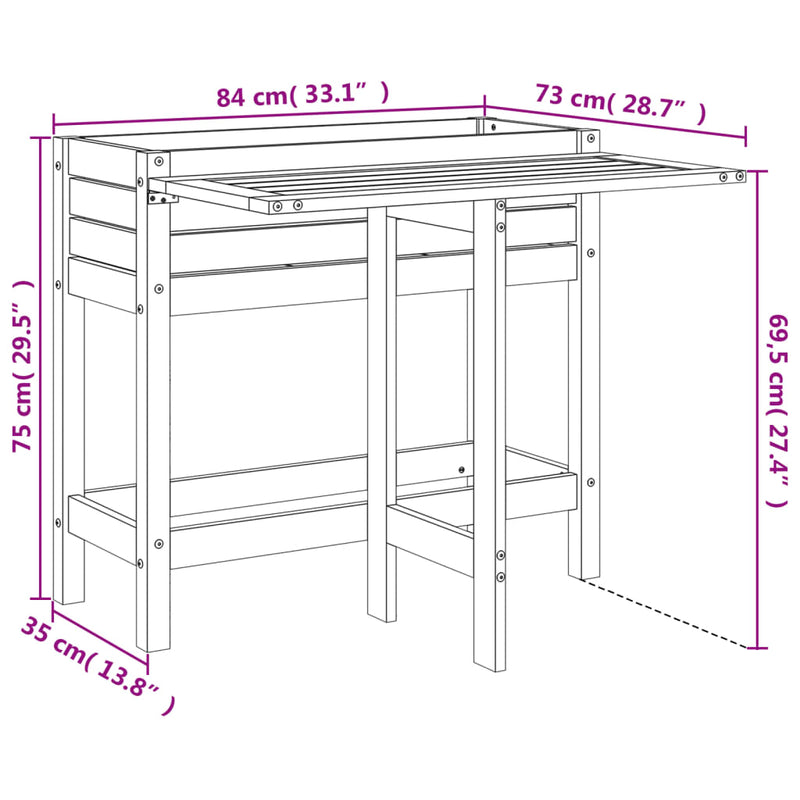 Garden Planter with Folding Tabletop Solid Wood Pine