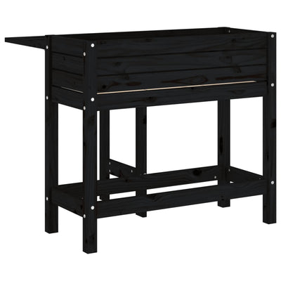 Garden Planter with Folding Tabletop Black Solid Wood Pine