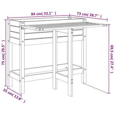 Garden Planter with Folding Tabletop Black Solid Wood Pine