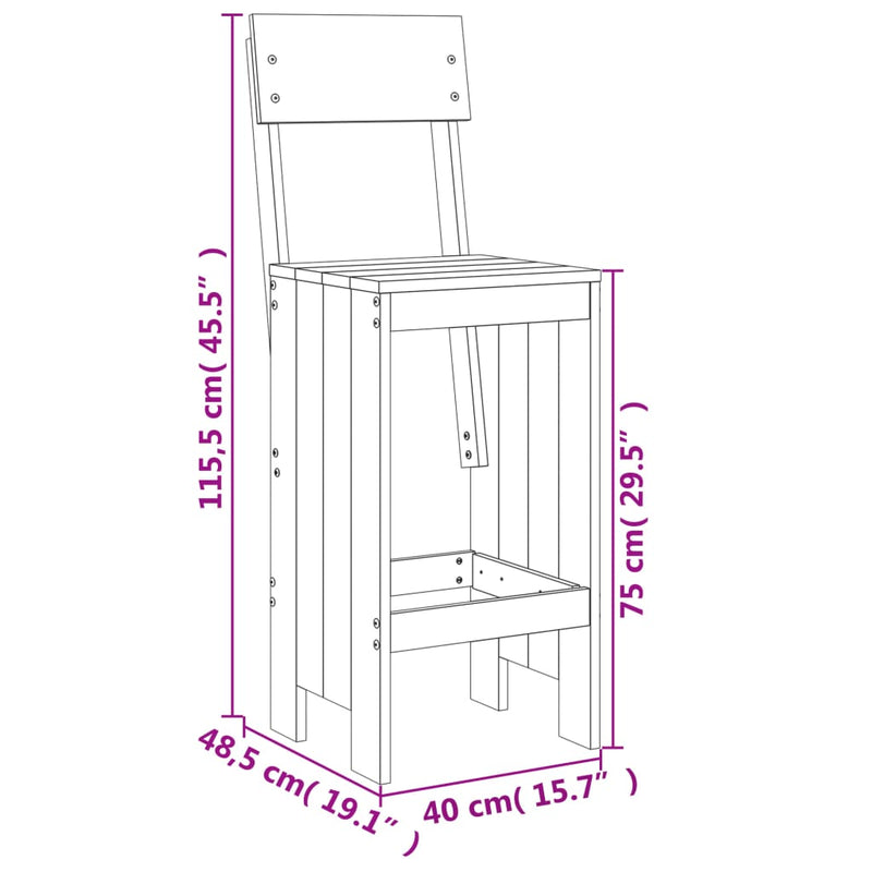 Bar Stools 2 pcs White 40x48.5x115.5 cm Solid Wood Pine