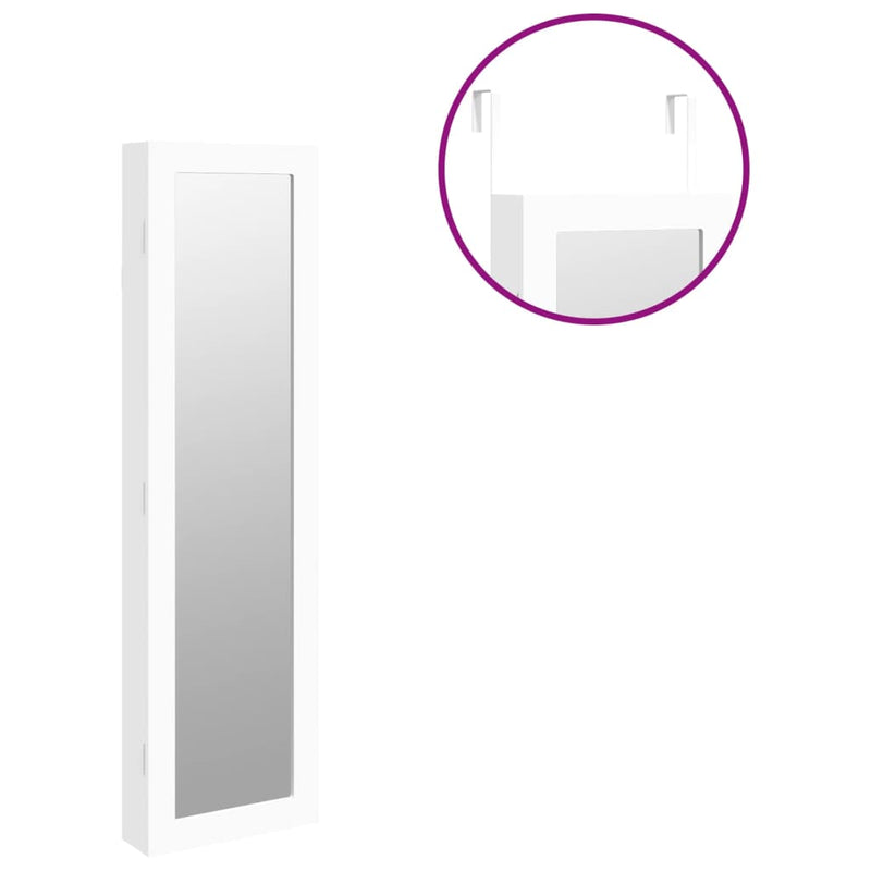 Mirror Jewellery Cabinet Wall Mounted White 30x8.5x106 cm