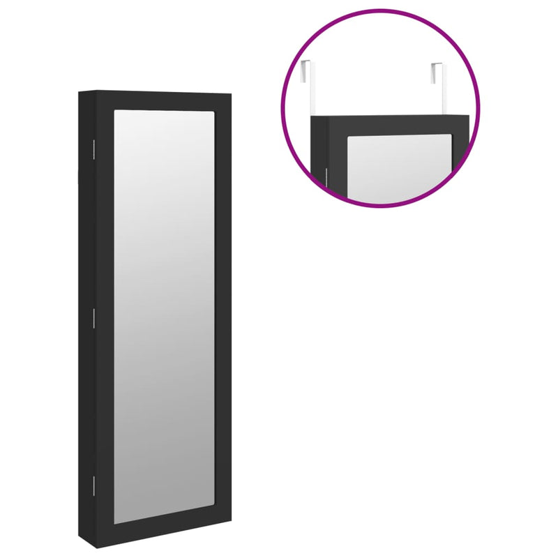 Mirror Jewellery Cabinet Wall Mounted Black 37.5x10x106 cm