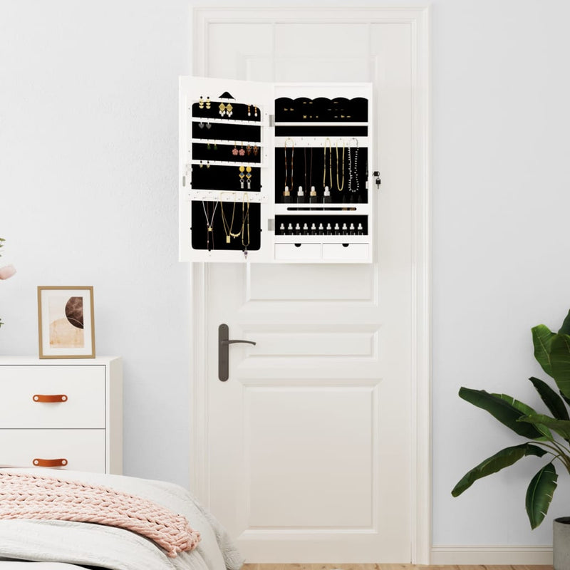 Mirror Jewellery Cabinet Wall Mounted White 37.5x10x67 cm