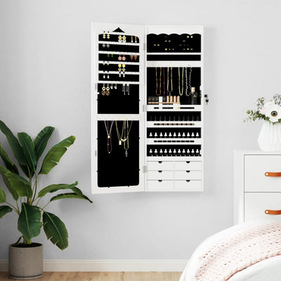 Mirror Jewellery Cabinet Wall Mounted White 37.5x10x106 cm