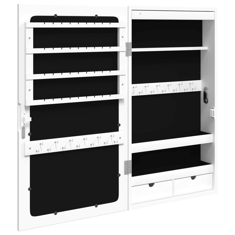 Mirror Jewellery Cabinet with LED Lights Wall Mounted White