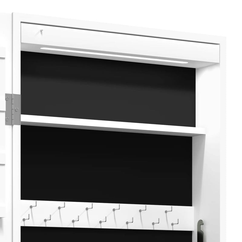 Mirror Jewellery Cabinet with LED Lights Wall Mounted White