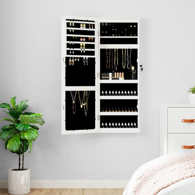 Mirror Jewellery Cabinet with LED Lights Wall Mounted White