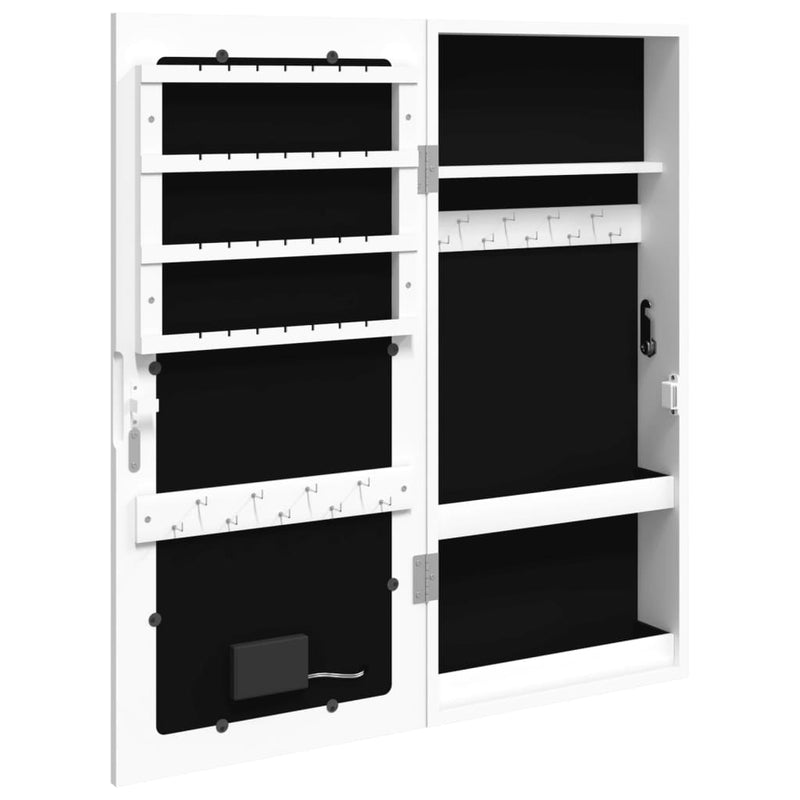 Mirror Jewellery Cabinet with LED Lights Wall Mounted White