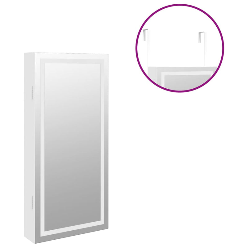 Mirror Jewellery Cabinet with LED Lights Wall Mounted White