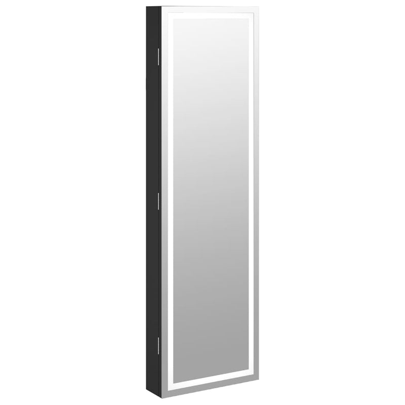 Mirror Jewellery Cabinet with LED Lights Wall Mounted Black