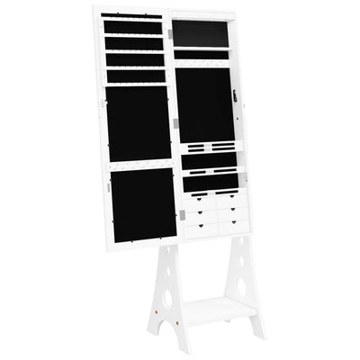 Mirror Jewellery Cabinet with LED Lights Free Standing White