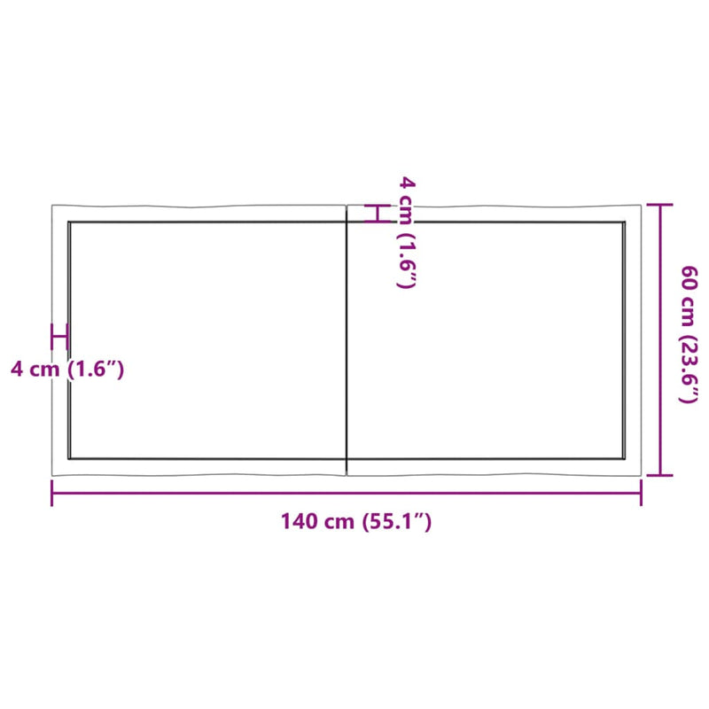 Table Top Light Brown 140x60x(2-4)cm Treated Solid Wood Live Edge