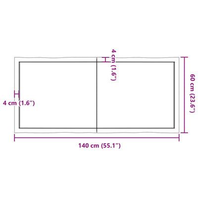 Table Top Light Brown 140x60x(2-6)cm Treated Solid Wood Live Edge