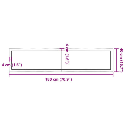 Table Top Light Brown 180x40x(2-4)cm Treated Solid Wood Live Edge