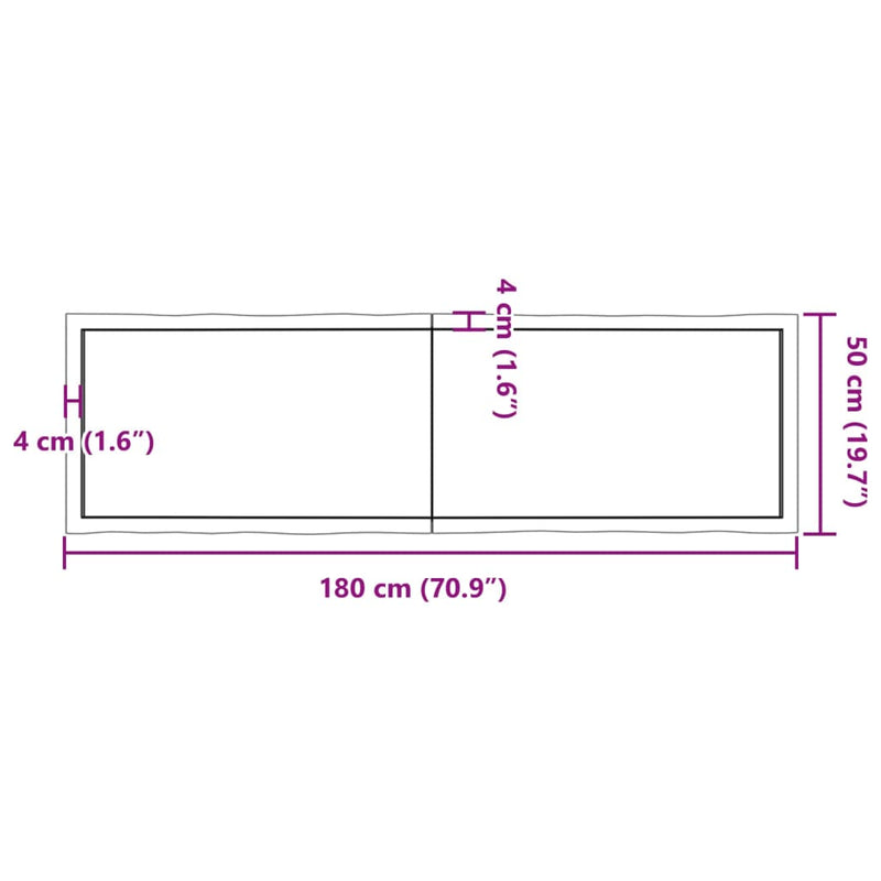 Table Top Light Brown 180x50x(2-4)cm Treated Solid Wood Live Edge