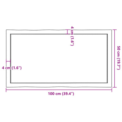 Table Top Dark Brown 100x50x(2-4) cm Treated Solid Wood Live Edge