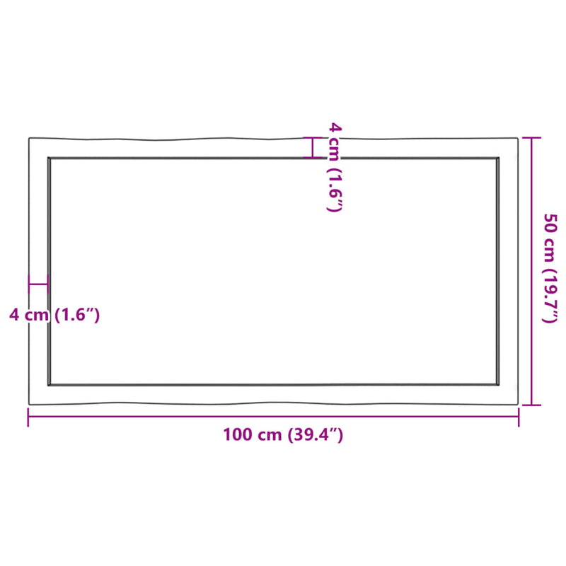 Table Top Dark Brown 100x50x(2-4) cm Treated Solid Wood Live Edge