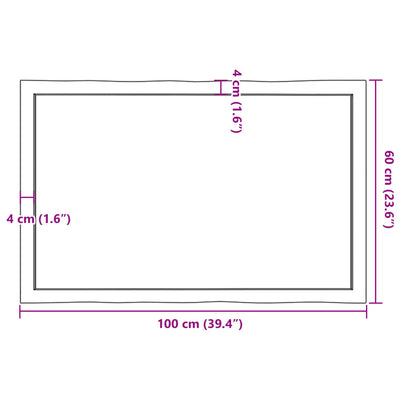 Table Top Dark Brown 100x60x(2-4) cm Treated Solid Wood Live Edge