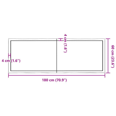 Table Top Dark Brown 180x60x(2-4) cm Treated Solid Wood Live Edge