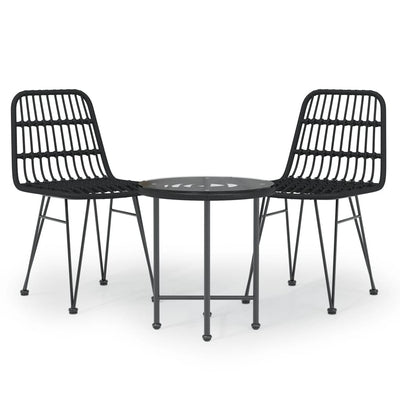 3 Piece Garden Dining Set Black Poly Rattan