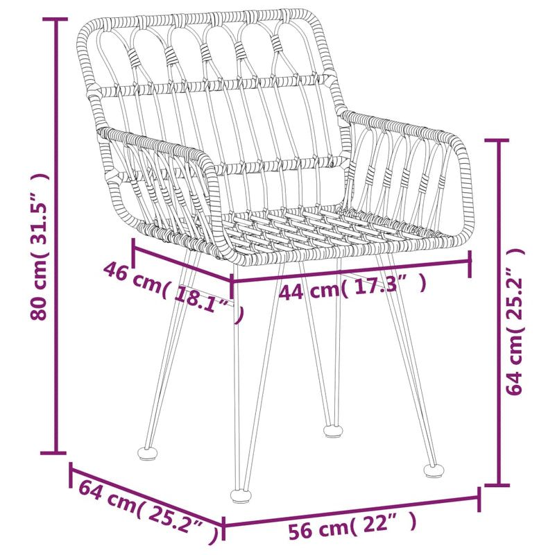 3 Piece Garden Dining Set Poly Rattan