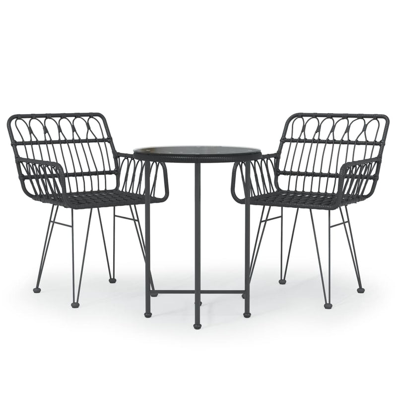 3 Piece Garden Dining Set Black Poly Rattan