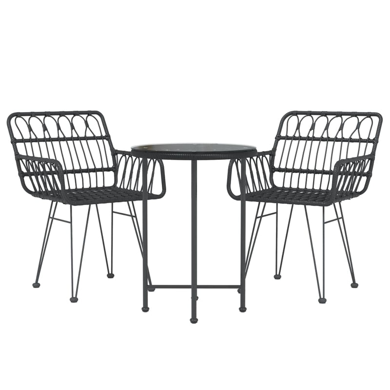 3 Piece Garden Dining Set Black Poly Rattan