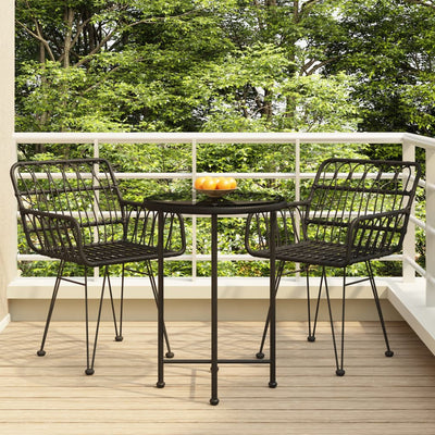 3 Piece Garden Dining Set Black Poly Rattan