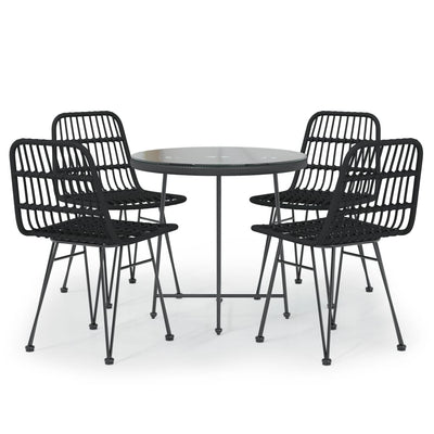 5 Piece Garden Dining Set Black Poly Rattan