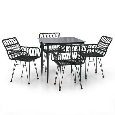 5 Piece Garden Dining Set Black Poly Rattan