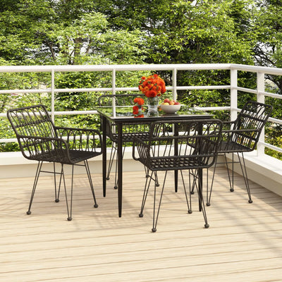 5 Piece Garden Dining Set Black Poly Rattan