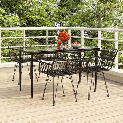 5 Piece Garden Dining Set Black Poly Rattan