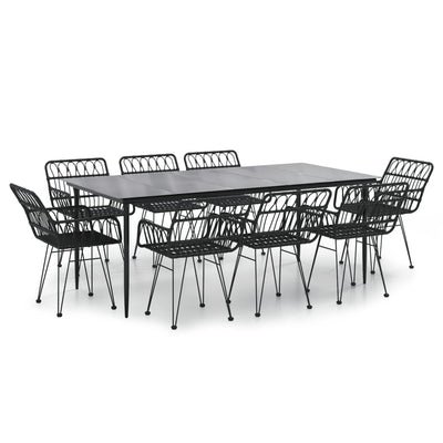 9 Piece Garden Dining Set Black Poly Rattan