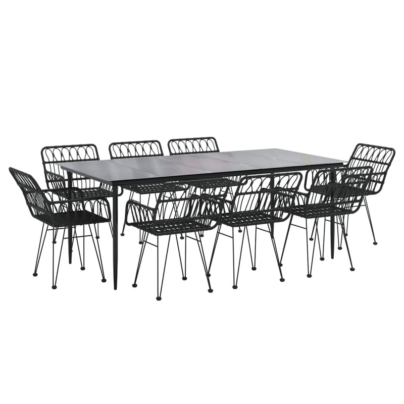 9 Piece Garden Dining Set Black Poly Rattan