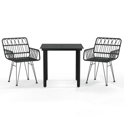 3 Piece Garden Dining Set Black Poly Rattan