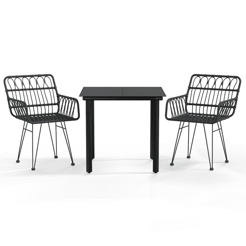 3 Piece Garden Dining Set Black Poly Rattan