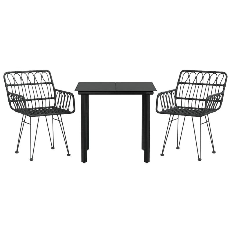 3 Piece Garden Dining Set Black Poly Rattan